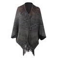 Damen Strickponcho Cardigan mit böhmischem Space-Dye-Muster und Fransenbesatz - Buchstabe F / Schwarz