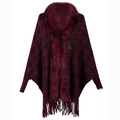 Poncho pied de poule con collo in ecopelliccia bordeaux e dettagli con nappe - Lettera F / Borgogna