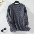 Dark grey chunky cable knit sweater for women with intricate diamond textured pattern - S / Dark Gray