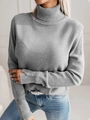 Elegant grey turtleneck knit sweater for women with button details on long sleeves - S / Gray