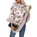 Gebreide damesponcho met luipaardprint en luxe imitatiebontkraag voor de winter - Eén maat / Abrikoos