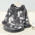 Dames gebreide poncho met luipaardprint en grijze imitatiebontkraag in grijs-wit - Eén maat / Grijs