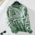Y2K knit sweater with green and white marble pattern jacquard and loose fit style - S / Green