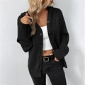 Dames zwart gebreid vest met capuchon, knoopsluiting en geribbelde manchetten casual look - S / Zwart