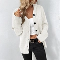 Witte gebreide cardigan met capuchon, zwarte knopen en een losse casual pasvorm - S / Wit