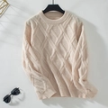Jersey de punto beige para mujer con cuello redondo y diseño de diamantes trenzados - S / Albaricoque
