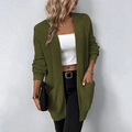 Olijfgroen gebreid vest met wafelstructuur en zakken voor dames casual buitenkleding - S / Legergroen