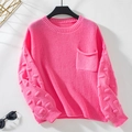 Jersey de punto rosa para mujer con mangas texturizadas y un pequeño bolsillo frontal - S / Rosa