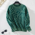 Jersey de punto para mujer con estampado de cebra verde hierba y cuello redondo - S / Verde