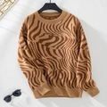 Jersey de punto con estampado de cebra marrón, cuello redondo y manga larga para invierno - S / Marrón