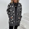 Gilet en maille léopard gris foncé pour femme avec grandes poches et manches longues - S / Gris