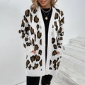 Gilet long pour femme à imprimé léopard avec poches avant en blanc et marron doux - S / Blanc