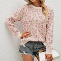 Jersey de punto beige con estampado de leopardo rosa y corazones amarillos con puños acanalados - S / Albaricoque