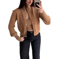 Elegant camel knit two-piece set featuring button-up cardigan and matching tank top - S / Camel