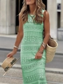 Mint green sleeveless crochet hollow out knit dress with elegant scalloped hemline - S / Light Green