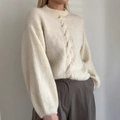 Creamy white cable-knit sweater with oversized balloon sleeves and a relaxed fit - XL / Off White
