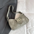 Borsa a tracolla retrò grigio-verde lavato con fibbia gotica in metallo argentato - Grigio