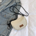 Minimalist beige canvas crossbody bag with checkerboard strap and bear charm accessory - Without Pendant / White