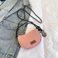 Pink minimalist canvas crossbody bag with checkerboard bear charm and rope strap - Without Pendant / Pink