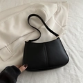 Minimalist black PU leather underarm bag with vertical stitching and gold buckle - Black