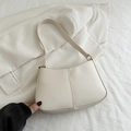Chic cream-white faux leather underarm shoulder bag with minimalist curved design - White