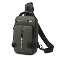 Borsa a tracolla tattica verde oliva da uomo con porta USB e design multitasche in nylon - Verde