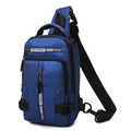 Blue functional men's crossbody chest bag with adjustable strap and multiple zip pockets - Blue