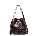 Vintage dark brown gloss bucket bag with silver butterfly accent and drawstring closure - Coffee