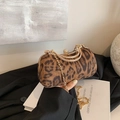 Elegante clutch met luipaardprint, stras-handvat en gouden metalen frame voor dames - Khaki