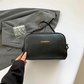 Elegant black lychee grain leather handbag with gold logo for daily commute fashion - Black