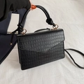 Sac à bandoulière noir motif crocodile avec poignée à nœud tissé élégante - Noir