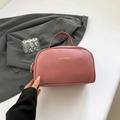 Chic dusty pink pebbled leather small handbag for women with elegant top handle - Pink