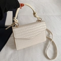 Sac bandoulière rétro blanc crème avec motif crocodile et poignée nouée - Blanc