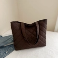 Sac fourre-tout matelassé marron foncé avec motif en losange et grande capacité - Marron
