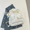 Sac à dos blanc monogramme avec broderies colorées et breloques étoiles en peluche douce - Sans Pendentif / Blanc