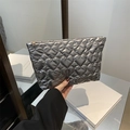 Silver heart quilted small square bag with metallic finish and gold zipper detail - Gray