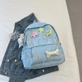 Sac à dos bleu clair esthétique avec broderie ondulée et breloques étoiles en peluche - Sans Pendentif / Bleu