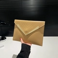 Elegant khaki envelope clutch bag with V-shaped gold metal trim and matte finish - Khaki