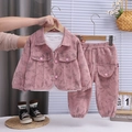 Pink tie-dye corduroy jacket and pants set for toddler girls in a 3-piece casual outfit - 80cm / Brick Red