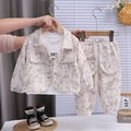 Three-piece kids set with tie-dye corduroy jacket, printed T-shirt and joggers - 80cm / Off White
