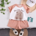 Conjunto de verano para niños en algodón rosa con camiseta de oso y pantalones cortos - 80cm / Naranja
