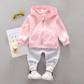 Completo sportivo due pezzi per bambine con giacca rosa con cappuccio e pantaloni grigi - 80cm / Rosa