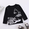 Felpa nera in cotone per bambino con stampa di escavatore e scollo rotondo casual - 90cm / Nero