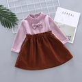 Girl's pink knit top with bow and brown skirt two-piece set displayed on a neutral background - 80cm / Light Purple