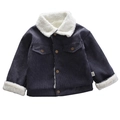 Corduroy kinderjas in marineblauw met warme witte fleece voering en knoopsluiting - Donkerblauw / 80cm