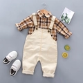 Completo bimbo con camicia a quadri e salopette crema per la primavera - 80cm / Bianco