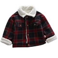 Red and black checkered kids jacket with warm faux fleece lining and button closure - Red and Black Grid / 80cm