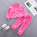 Girls' casual autumn two-piece set in rose pink with zipper jacket and jogger pants - 80cm / Rose Red