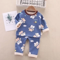 Set pigiama termico blu spesso per bambini con orso astronauta e fodera in pile - 80cm / Blu navy