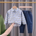 Jungen zweiteiliges Set mit blauem Blitzdruck-Hemd und Jeanshose für Kleinkinder - 80 / Silbergrau